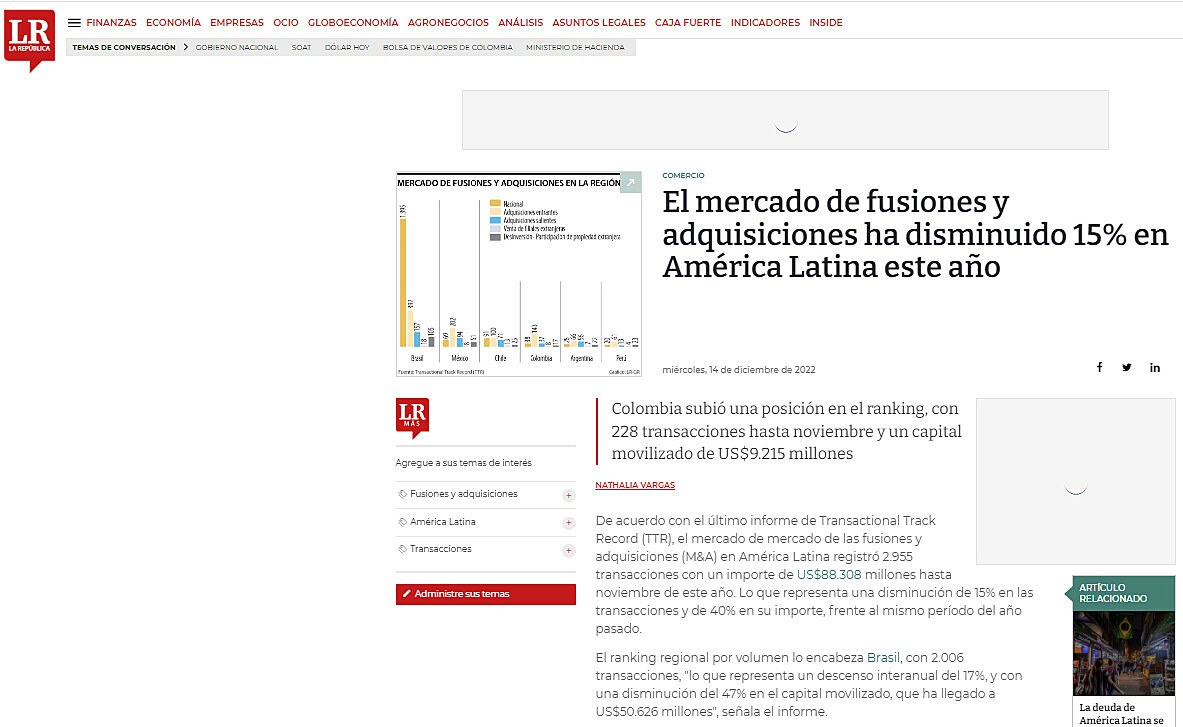 El mercado de fusiones y adquisiciones ha disminuido 15% en Amrica Latina este ao